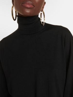 Jersey cuello alto de lana con cuello alto de tela jersey Saint Laurent negro