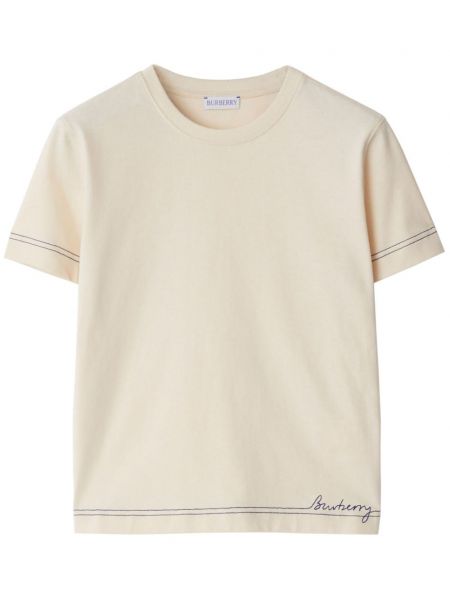 Βαμβακερή μπλούζα με κέντημα Burberry μπεζ