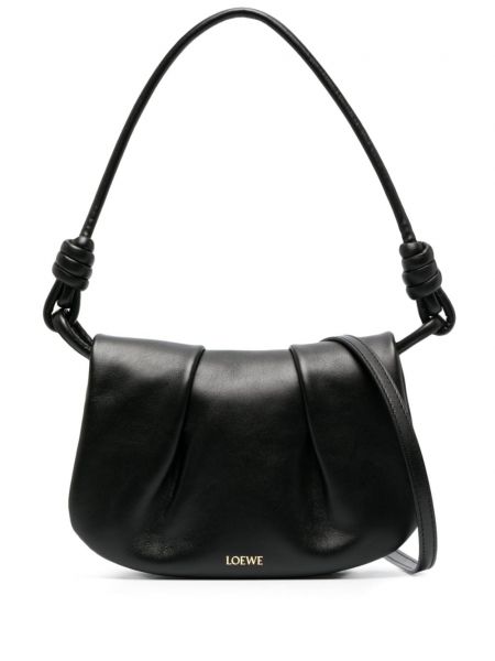 Plisovaná kožená kabelka Loewe čierna