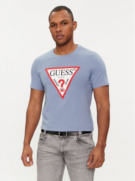 Slim fit priliehavé tričko Guess modrá