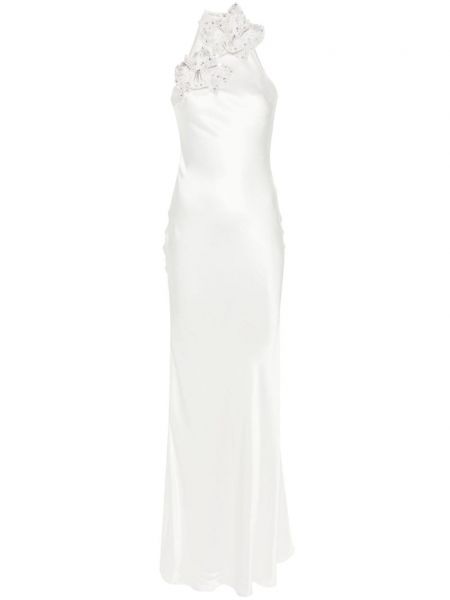Φλοράλ σατέν βραδινό φόρεμα Amen λευκό