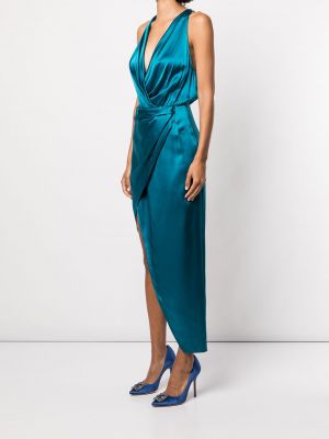 Jedwabna sukienka koktajlowa asymetryczna Michelle Mason niebieska