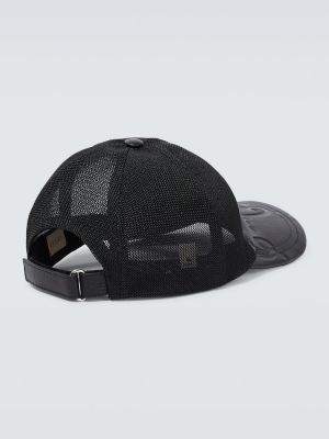 Usnjena kapa s šiltom z mrežo Gucci črna