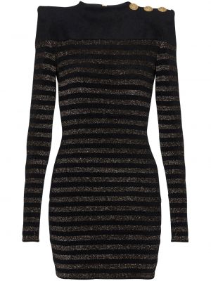 Robe de soirée à rayures en tricot Balmain noir