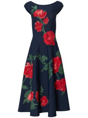 Jedwabna sukienka midi w kwiatki z nadrukiem Carolina Herrera
