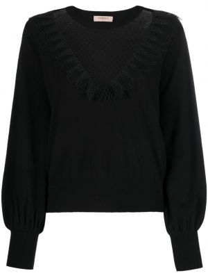 Плетен пуловер Twinset черно