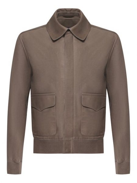Кожаная куртка на молнии с отложным воротником Ralph Lauren коричневая