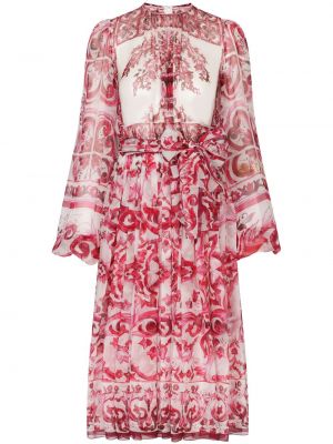 Hedvábné šaty s potiskem Dolce & Gabbana červené