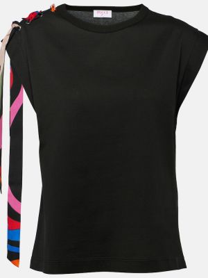Bavlněný hedvábný top jersey Pucci černý
