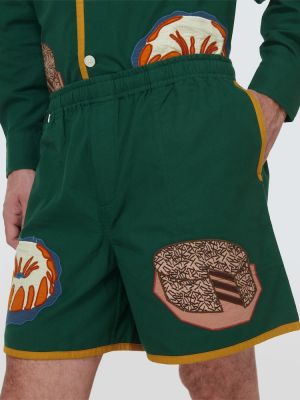Pantalones cortos con bordado de algodón Bode verde
