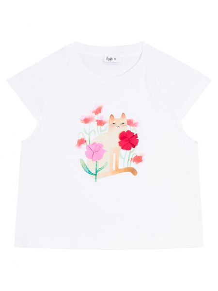 T-shirt i bomull med mönster i blommigt i jersey för tjejer Il Gufo vit