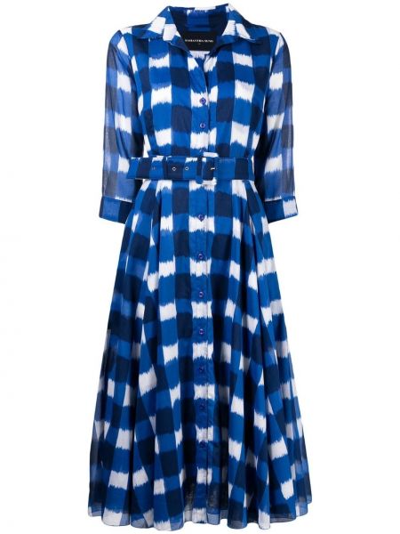 Sukienka midi w kratkę z nadrukiem Samantha Sung niebieska