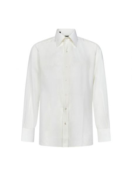 Jedwabna koszula klasyczna żakardowa Tom Ford biała