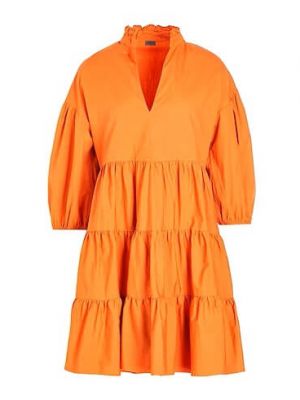 Оранжевое хлопковое платье мини с пышными рукавами 8 By Yoox