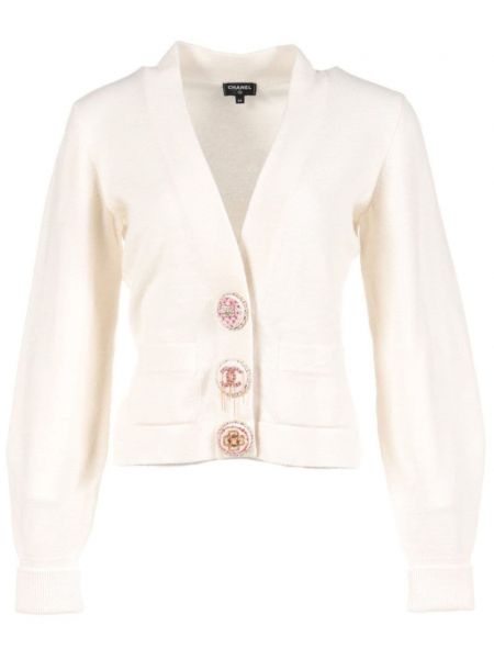 Ζακέτα με κουμπιά κασμίρ με λαιμόκοψη v Chanel Pre-owned λευκό