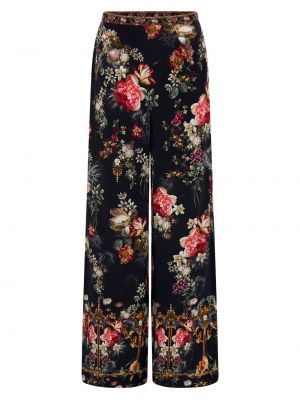Шелковые брюки в цветочек с принтом Camilla черные