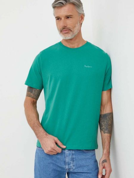 Памучна тениска с дълъг ръкав Pepe Jeans зелено