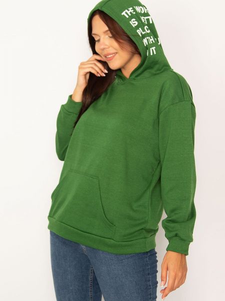 Flīsa kapučdžemperis ar kabatām şans zaļš