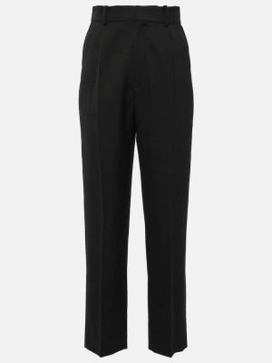 Vlnené rovné nohavice s vysokým pásom Victoria Beckham čierna