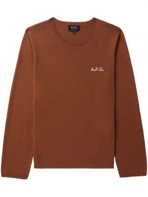 Памучен пуловер бродиран A.p.c. кафяво