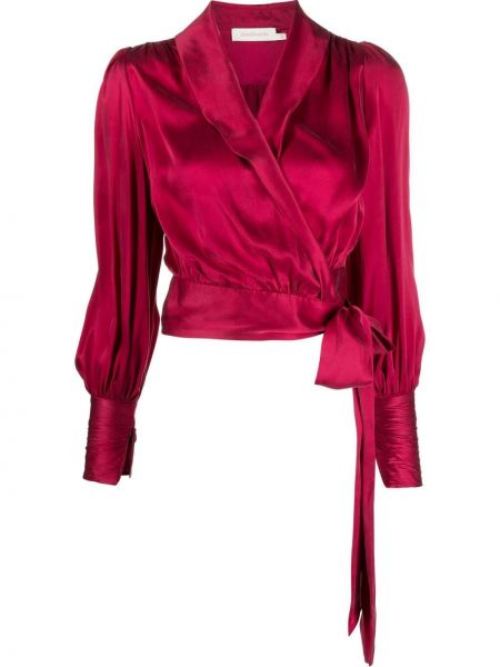 Jedwabne bluzka z długim rękawem z dekoltem w serek Zimmermann - różowy
