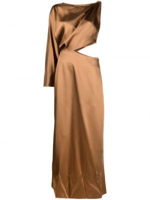 Satenska haljina s draperijom Erika Cavallini smeđa