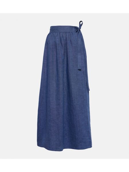Falda midi de lino Loro Piana azul