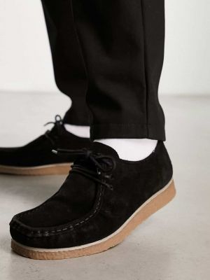 Замшевые туфли на шнуровке Pull&bear черные