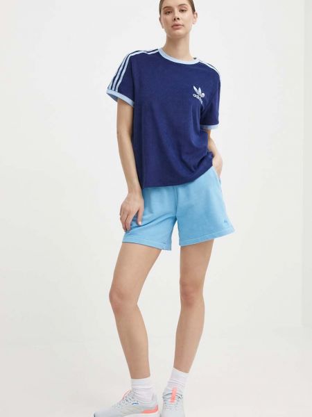 Pamučne kratke hlače visoki struk Adidas Originals plava