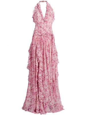 Večerna obleka iz šifona s cvetličnim vzorcem Cinq A Sept roza