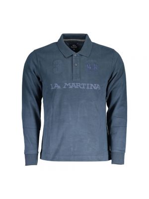 Koszulka bawełniana z długim rękawem La Martina niebieska