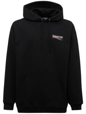 Pamučna hoodie s kapuljačom Balenciaga crna