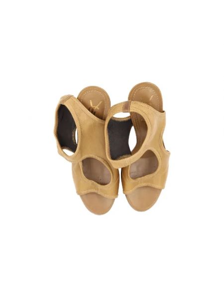 Sandały trekkingowe skórzane na obcasie Yves Saint Laurent Vintage brązowe