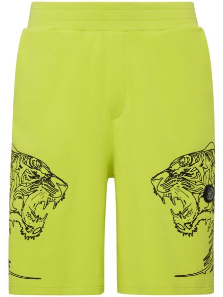 Bombažne športne kratke hlače s potiskom s tigrastim vzorcem Plein Sport rumena