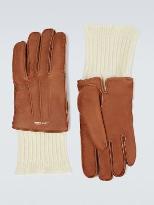 Hnědé vlněné kožené rukavice Undercover