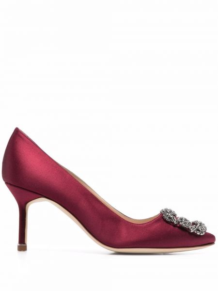 Pumps i satin Manolo Blahnik röd