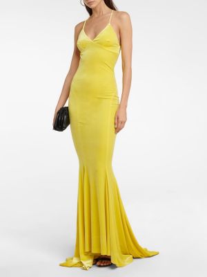 Aksamitna sukienka długa Norma Kamali żółta