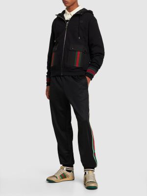 Kokvilnas džemperis ar rāvējslēdzēju Gucci melns