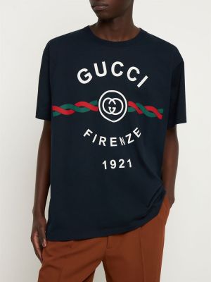 T-shirt di cotone in jersey oversize Gucci blu