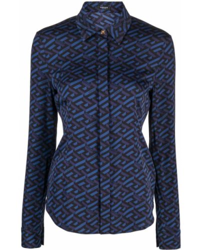 Camisa con estampado geométrico Versace azul