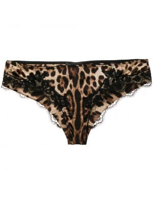 Leopardí saténové kalhotky s potiskem Dolce & Gabbana hnědé