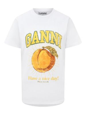 Хлопковая футболка Ganni белая