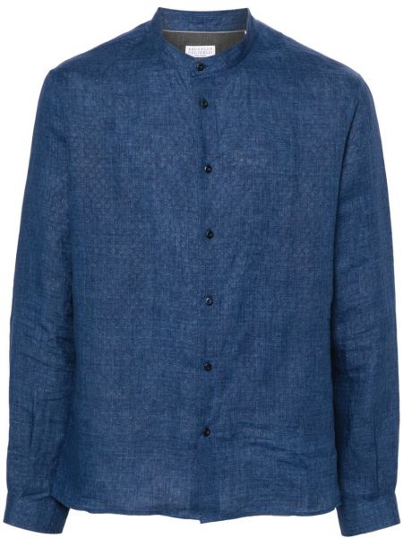 Žakárová ľanová košeľa Brunello Cucinelli modrá