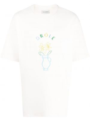 Тениска бродирана Drôle De Monsieur бяло