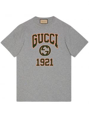 Koszulka bawełniana z nadrukiem Gucci szara