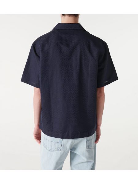 Bombažna lanena srajca Missoni modra
