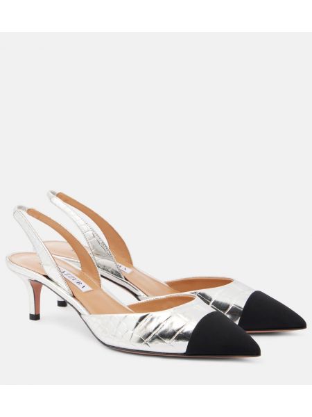 Slingback läder pumpar med remmar Aquazzura silver