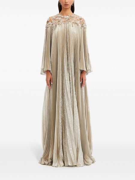 Sukienka wieczorowa plisowana z kryształkami Oscar De La Renta srebrna