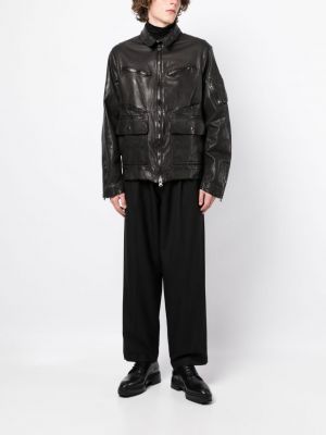 Lederjacke mit reißverschluss Yohji Yamamoto schwarz