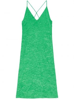 Satenska obleka Ganni zelena